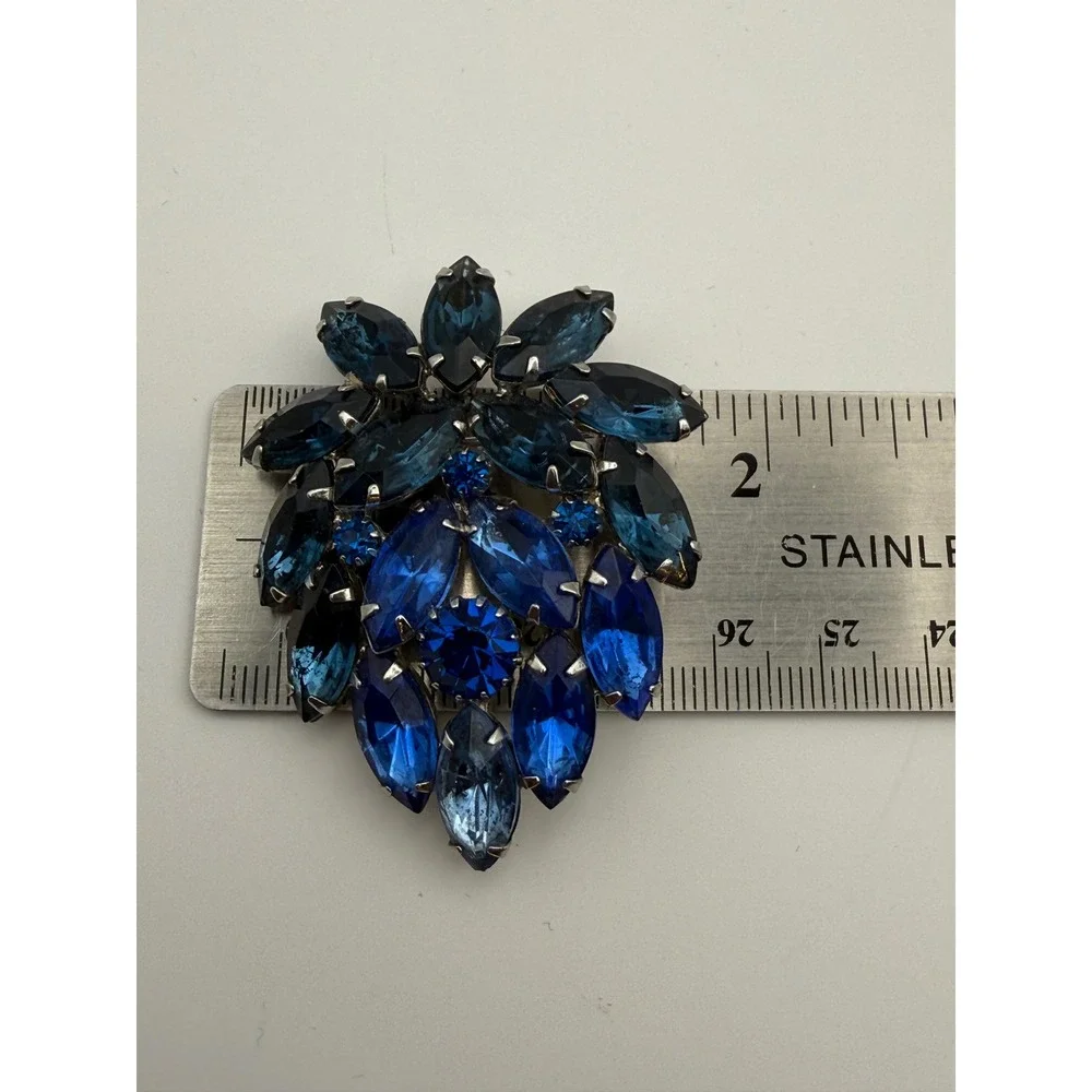Juliana Blue Rhinestone Brooch Silver Tone Marquise Cobalt Cluster‎ Pin Dripping